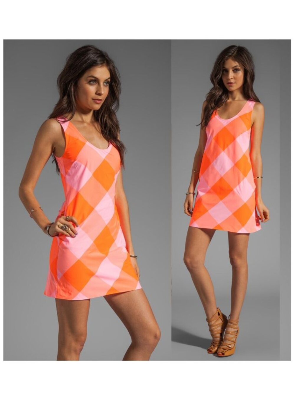Marc by Marc Jacobs - Stacey Check Dress Shift | Size 8 | Shocking Orange Pink